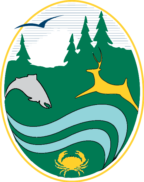 WDFW Logo with deer, salmon and crab